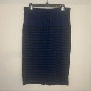 Uniqlo Size M Black and Navy Striped Cotton Pencil Skirt with Pockets